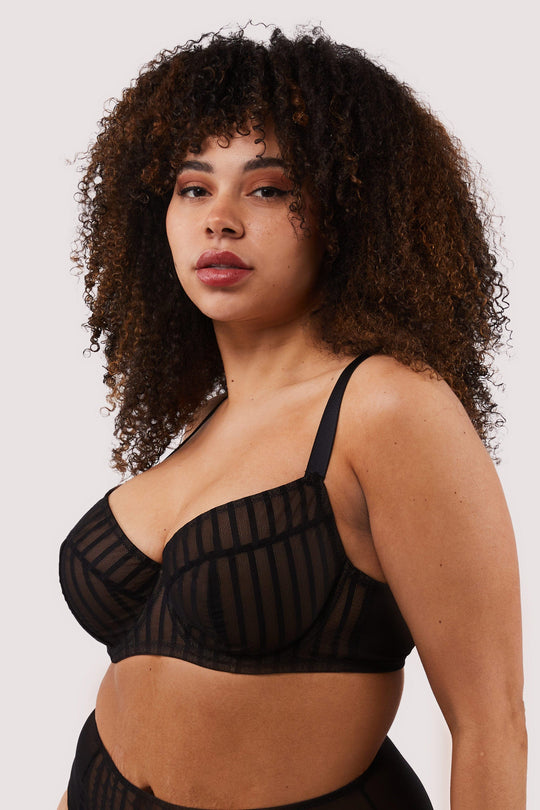 Presley Black Stripe And Lace Trim Bra