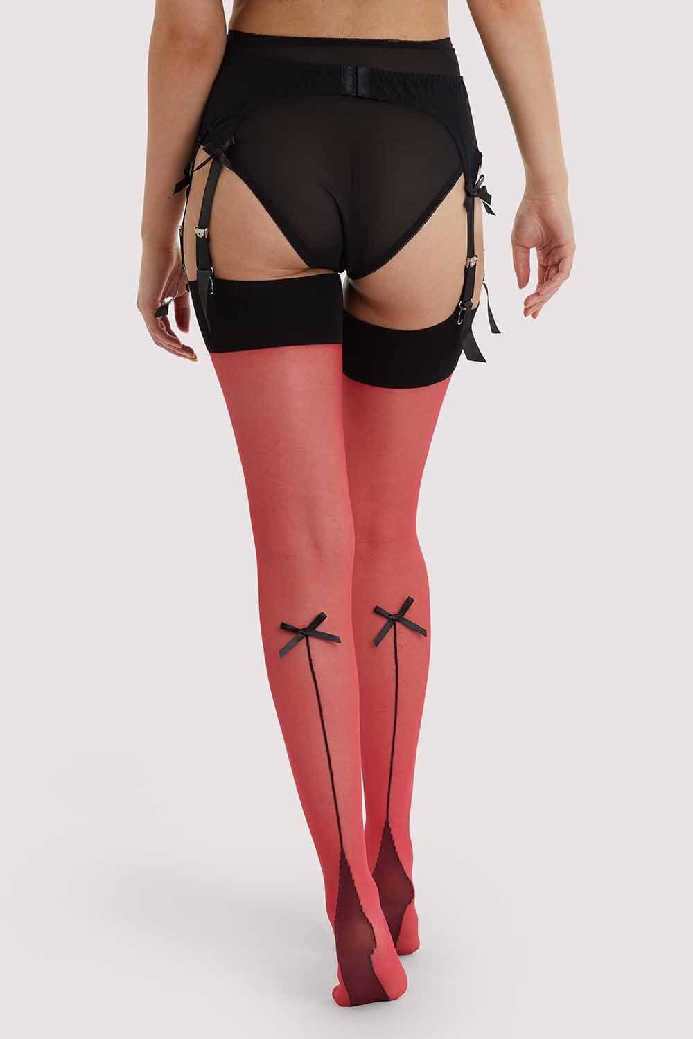 Bow Back Seamed Stockings Red