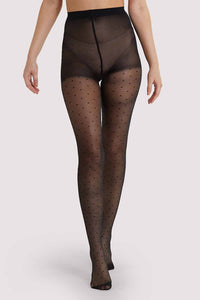 Dotty Seamed Tights With Bow Black