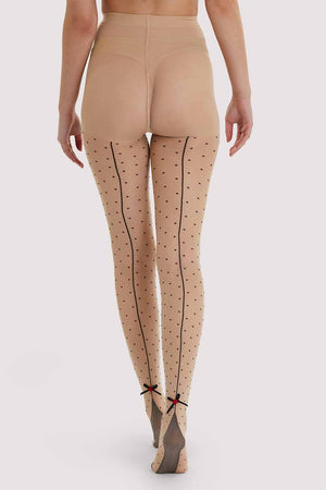Dotty Seamed Tights Bow Light Beige Black