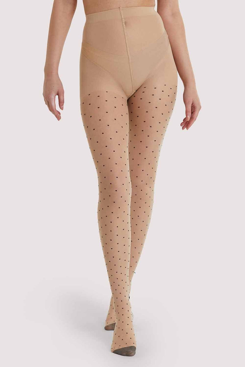 Dotty Seamed Tights With Bow Light Beige/Black – Playful Promises