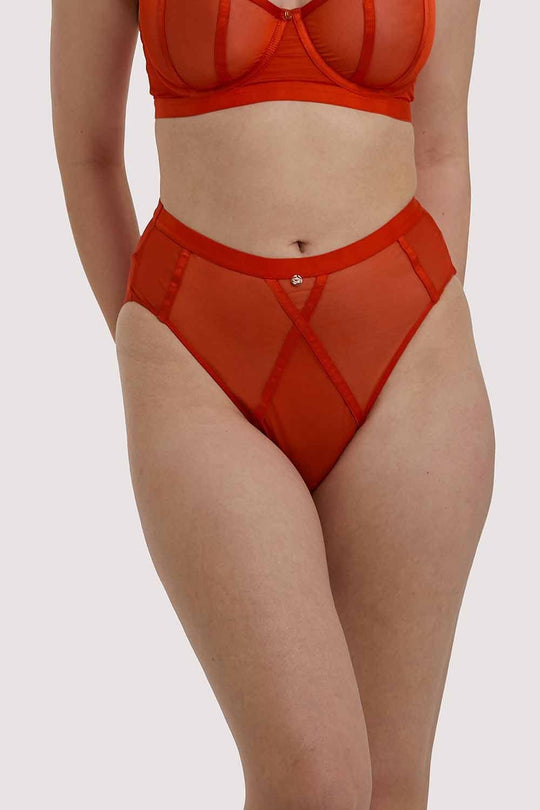 Sheer Chic Flame Red High Waist Brief