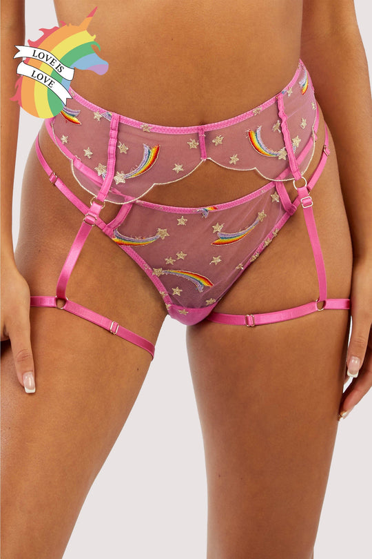 Coccinelle Rainbow Shooting Star Pride Embroidery Suspender Belt