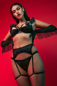 Noelle Black Satin Strappy Suspender Belt