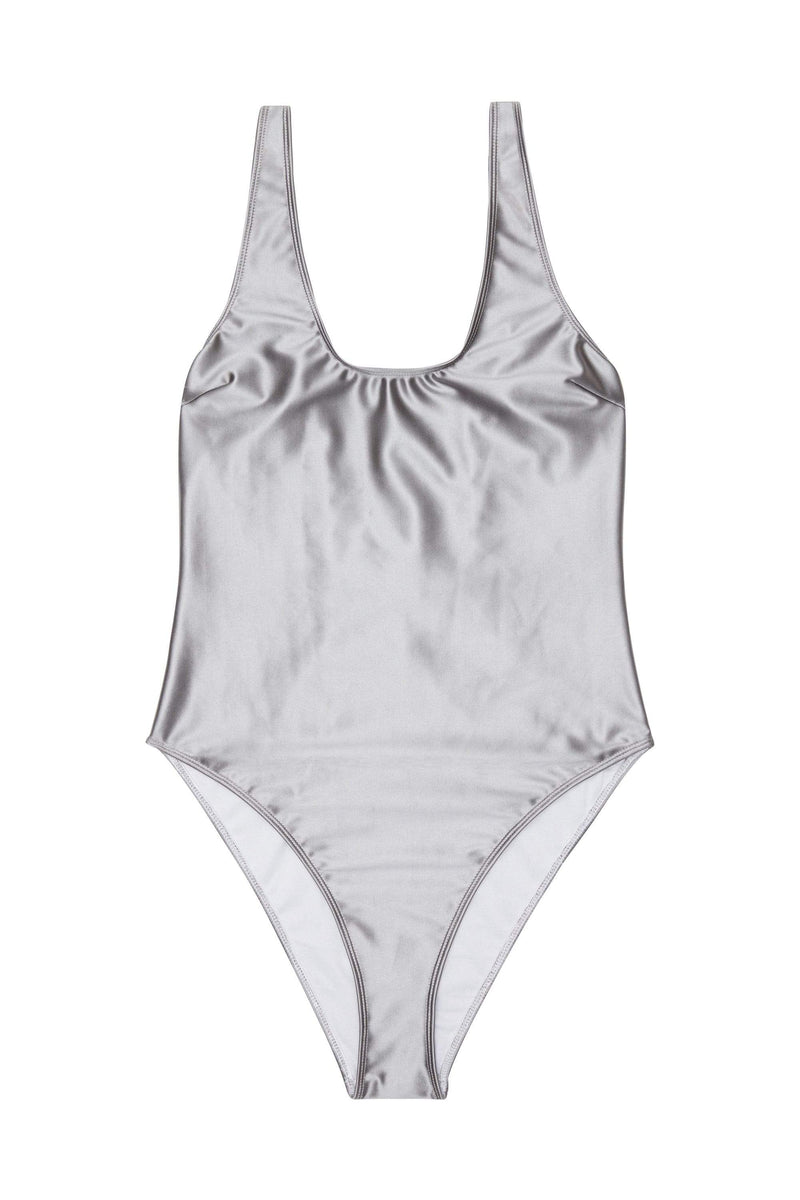 Wolf & Whistle Metallic scoop swimsuit silver