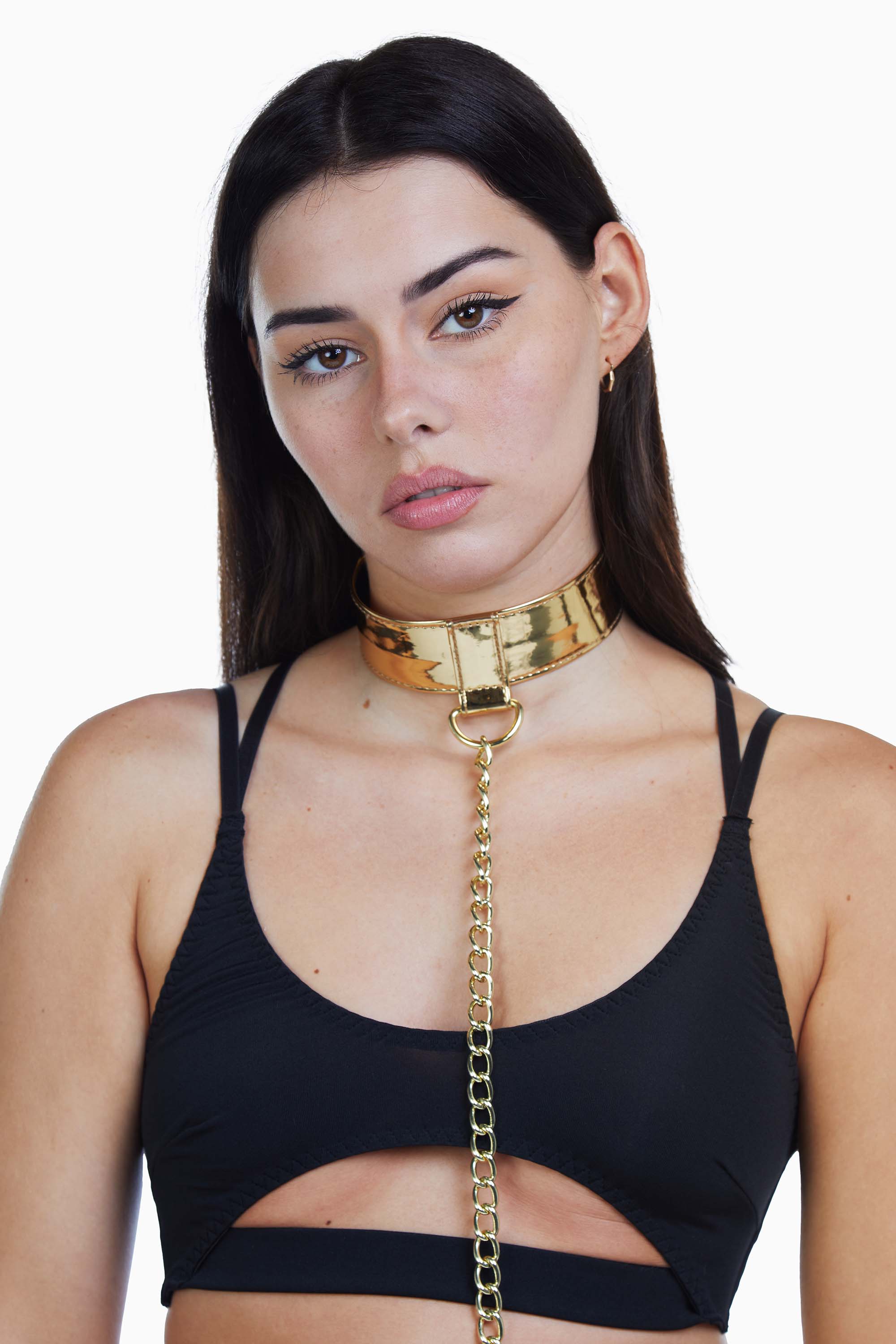 Gold PU Collar With Lead