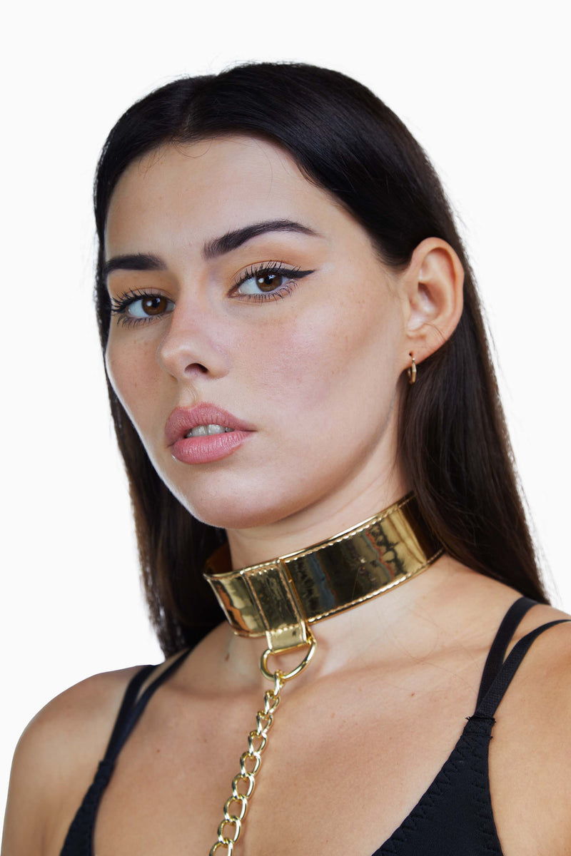 Gold PU Collar With Lead