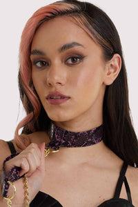 Purple Snake PU Collar With Lead