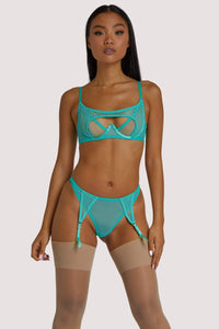 Greta Mint Fishnet Overbust Wired Bra