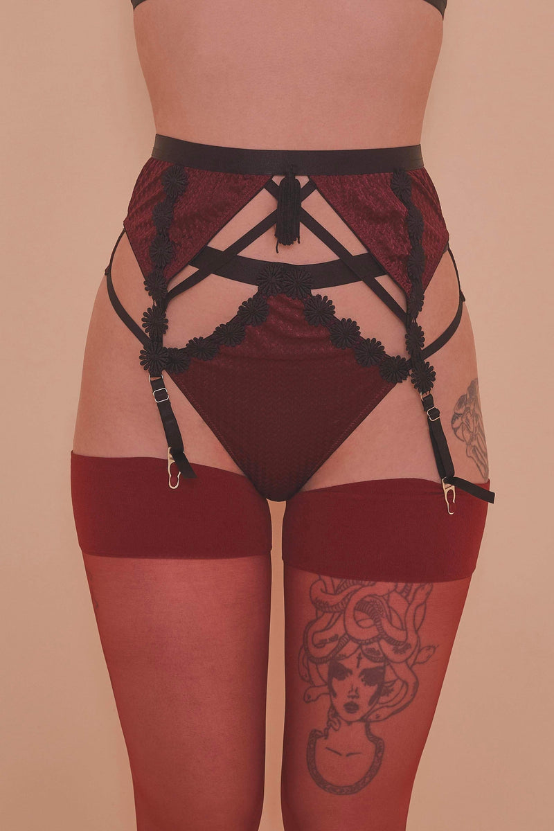 Hallie Wine & Black Lace Suspender