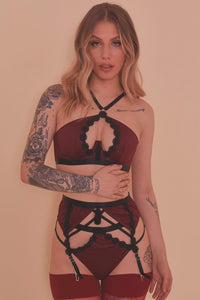 Hallie Wine & Black Lace Suspender