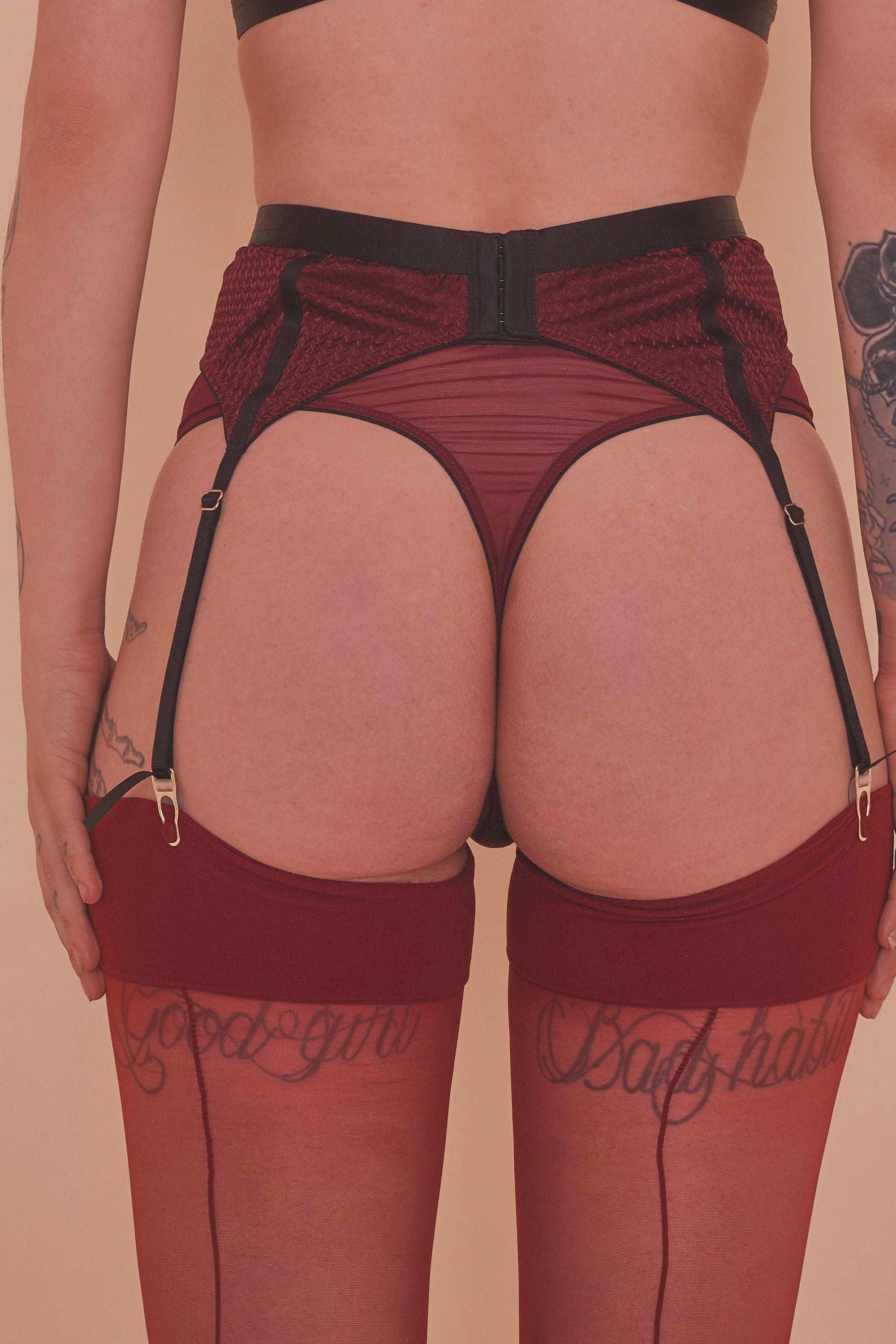 Hallie Wine & Black Lace Suspender