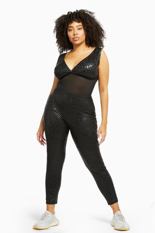 Wolf & Whistle Black All In One Leopard Jumpsuit Curve