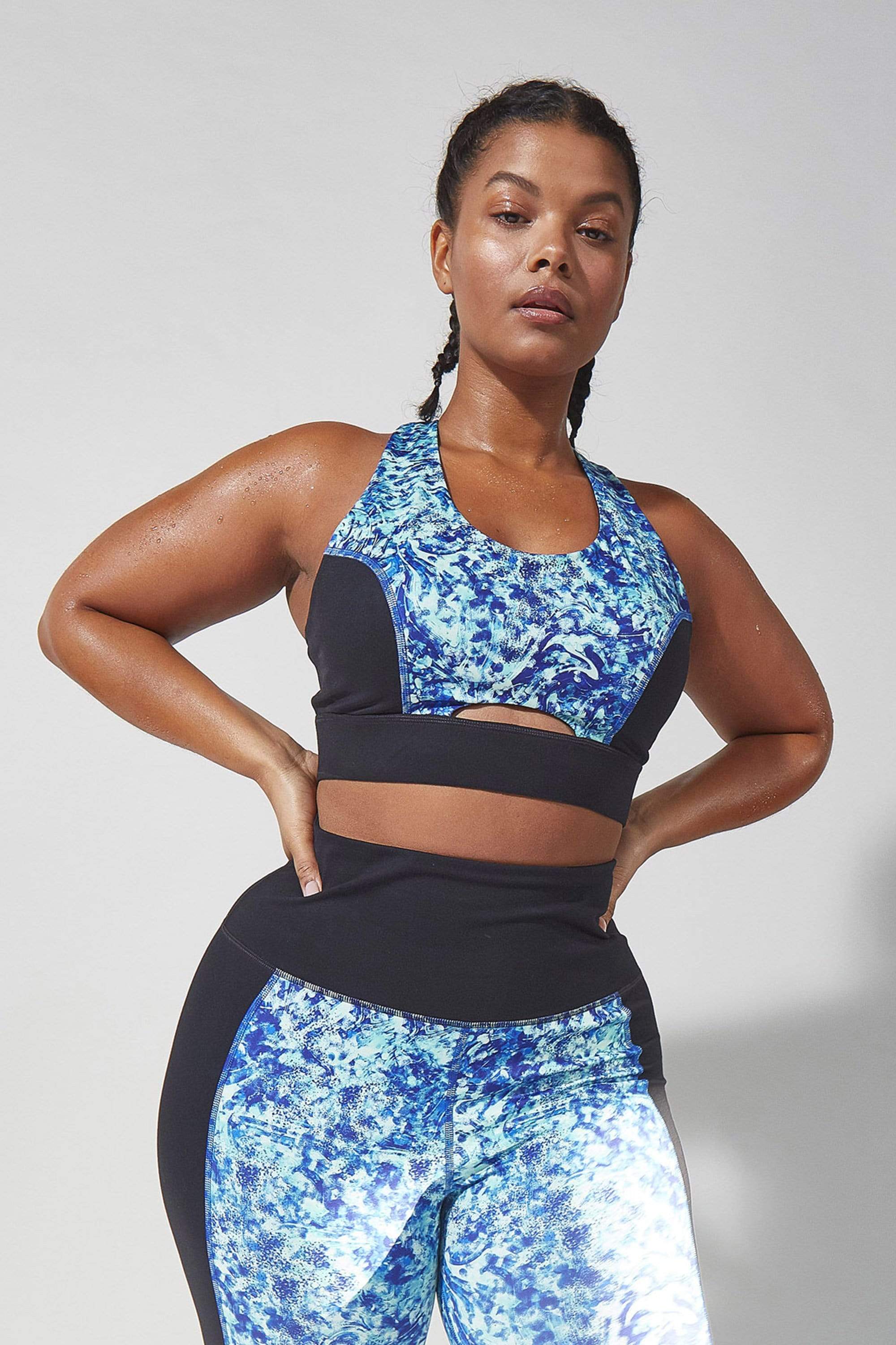 Blue tie dye sports bra