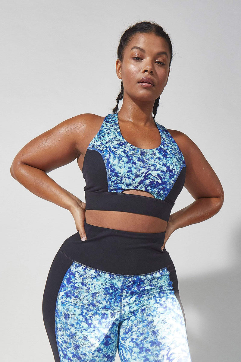 Blue tie dye sports bra