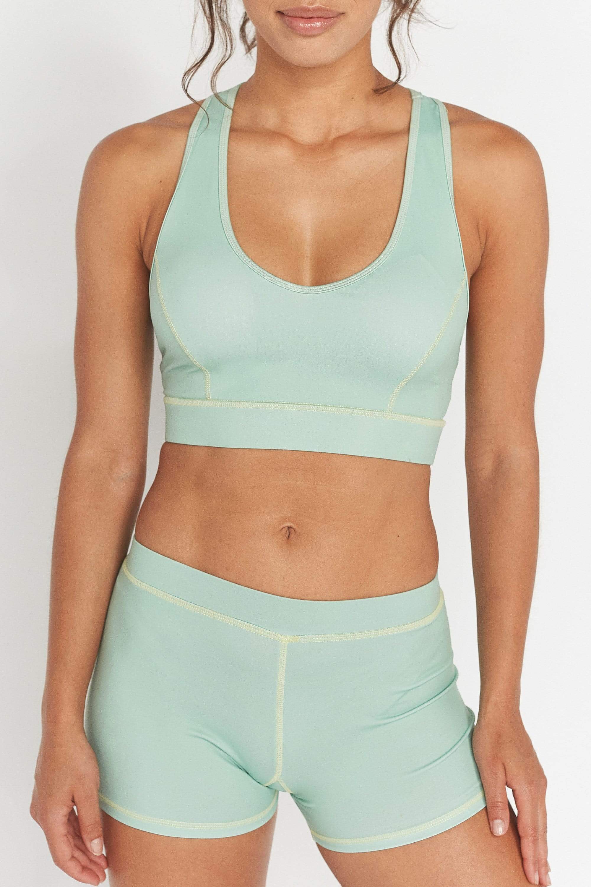 Green Double Strap Back Sports Bra