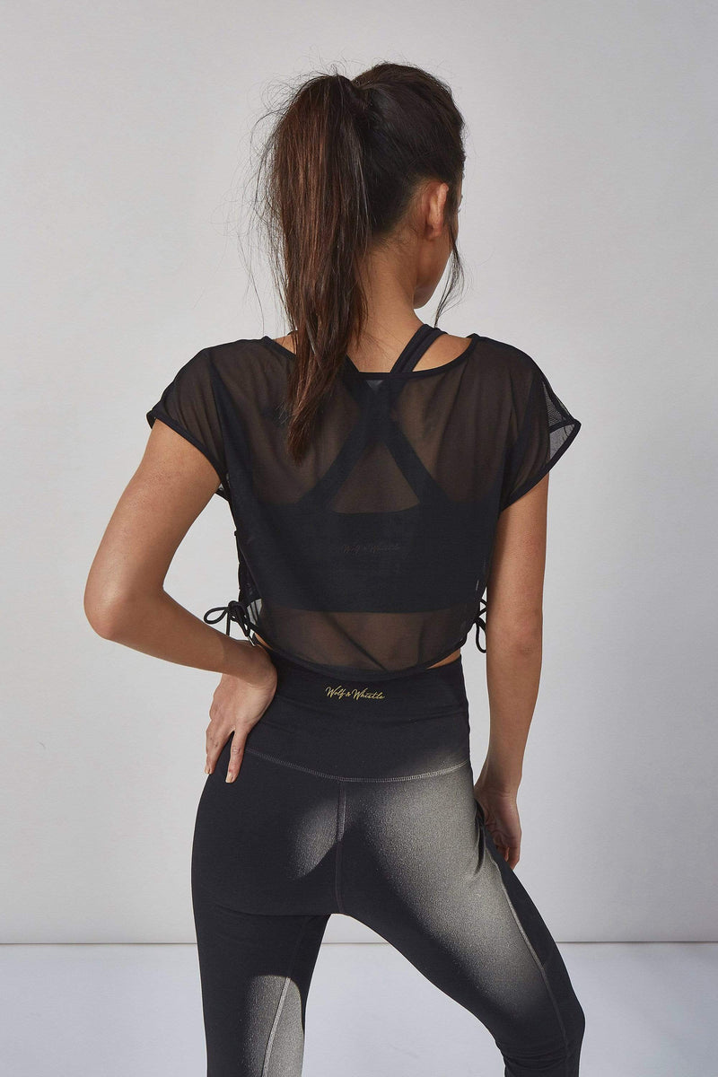 wolf & Whistle black mesh crop top
