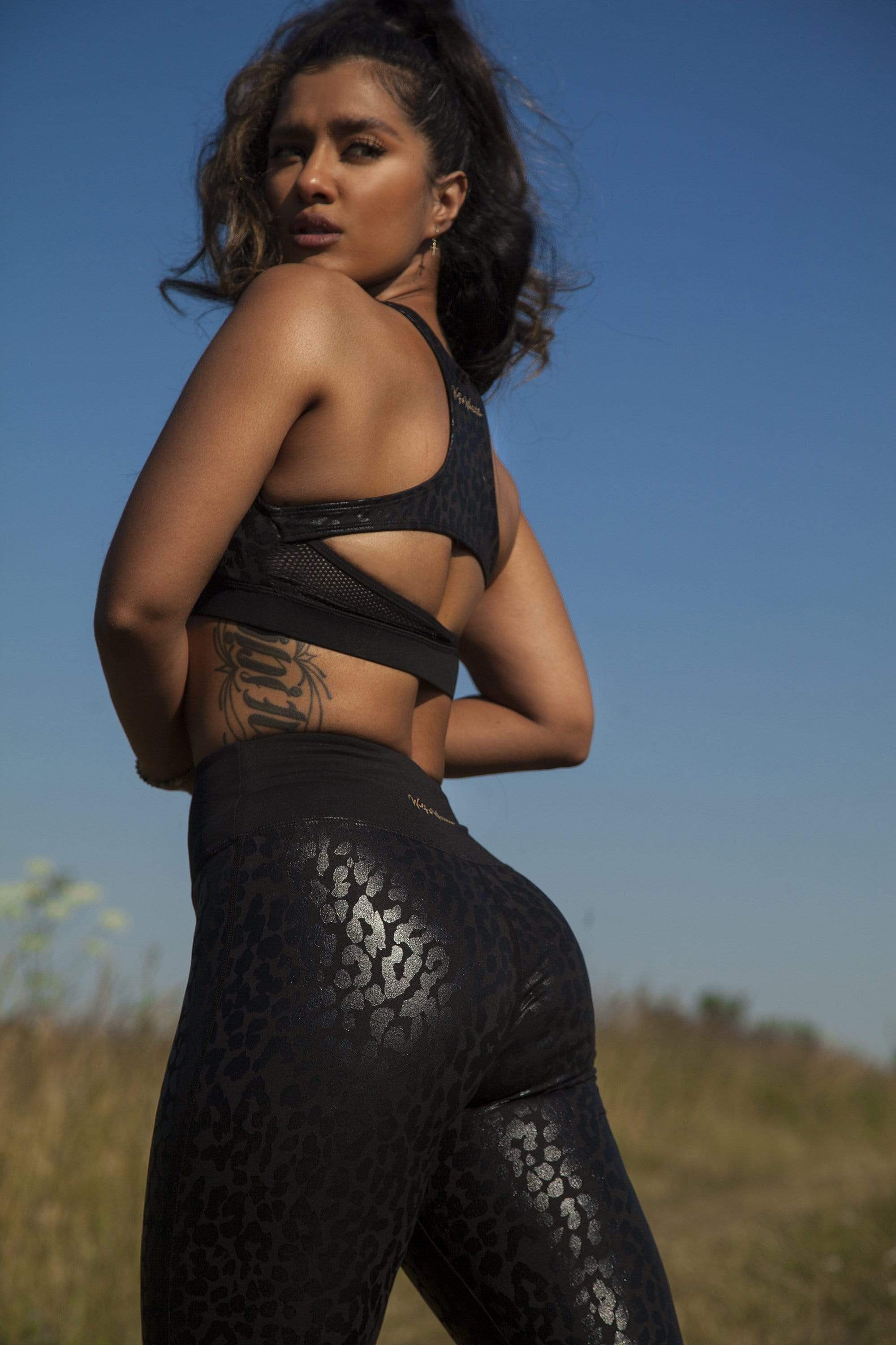 Wolf & Whistle Black Wet Look Leopard Back High Waist Leggings