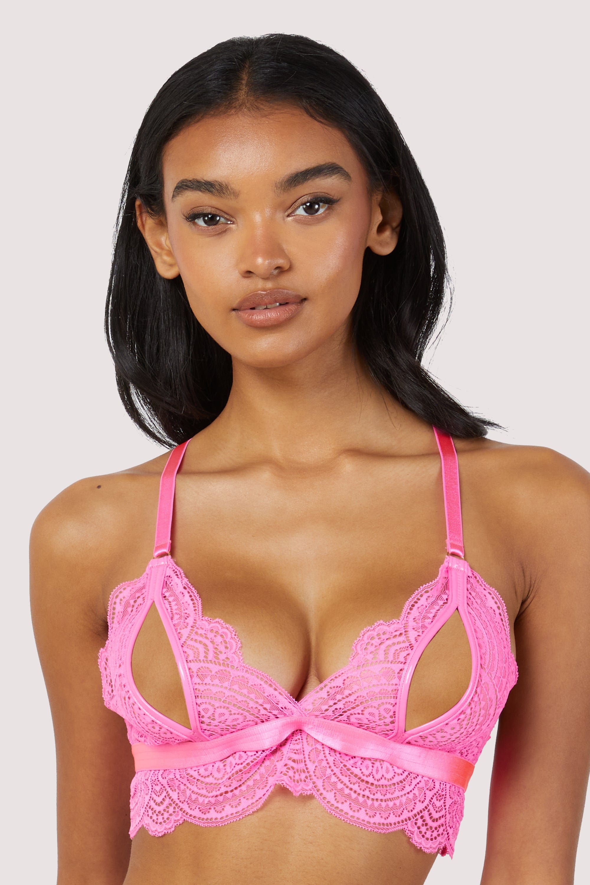 Demi Pink Lace Triangle Peep Bra – Playful Promises