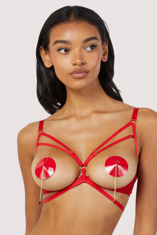 Sarah Red Open Cup Strappy Bra