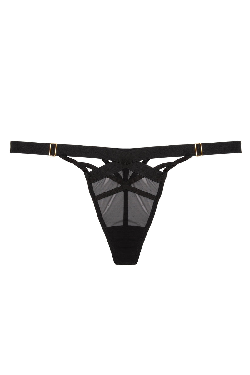 Chantal Black Elastic and Mesh Thong