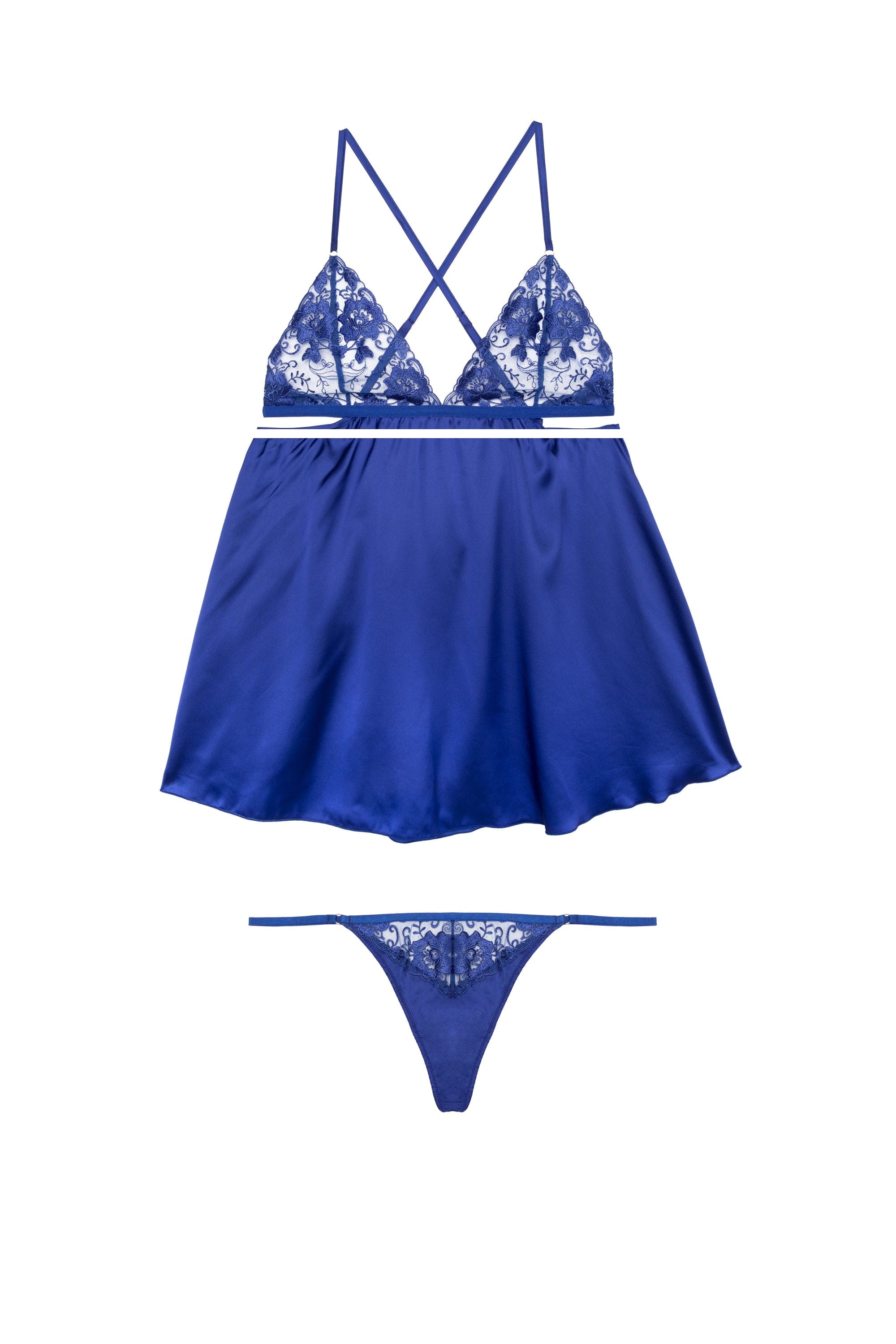 Lola Electric Blue Satin Babydoll and Thong Set Playful Promises