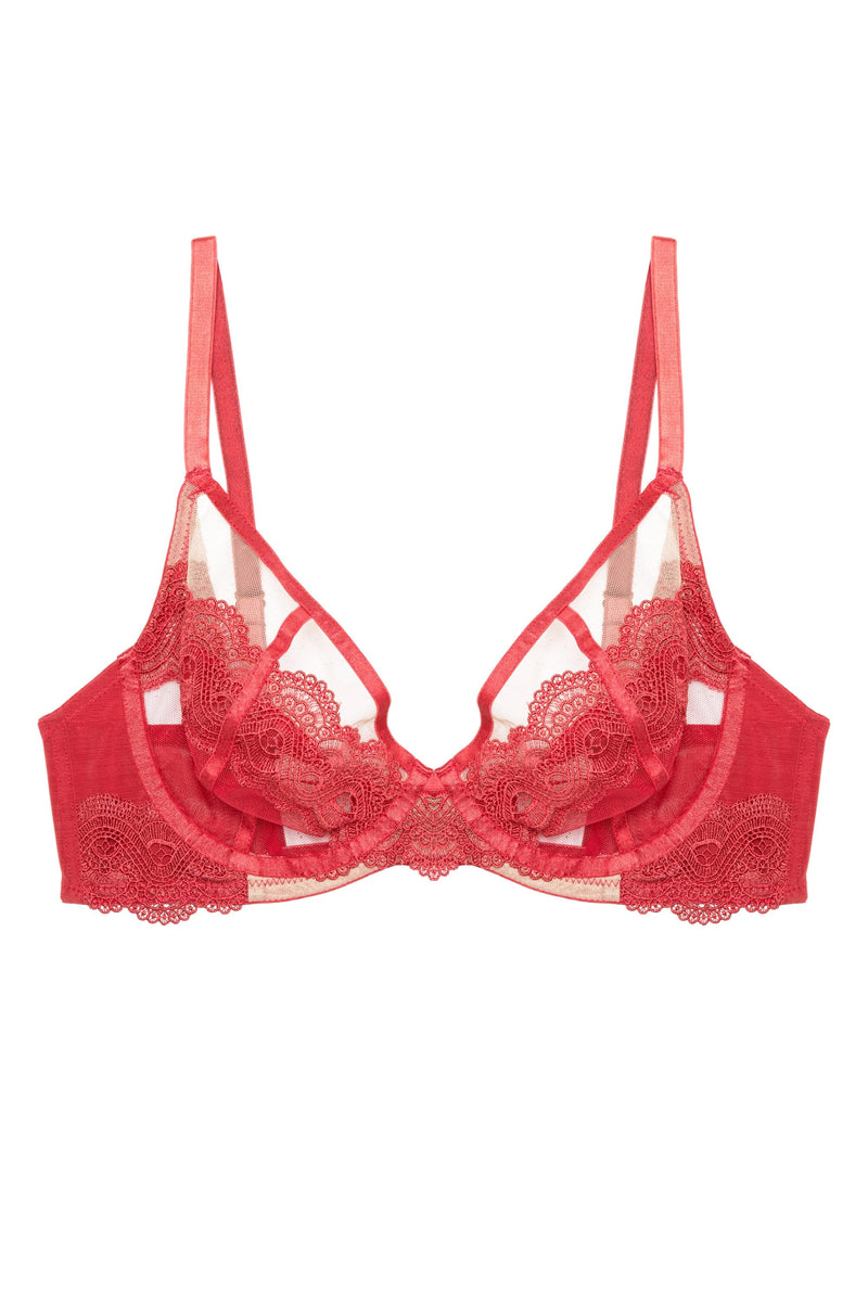 Boohoo Valentine's Lace Trim Balcony Bra And Thong Set in Red