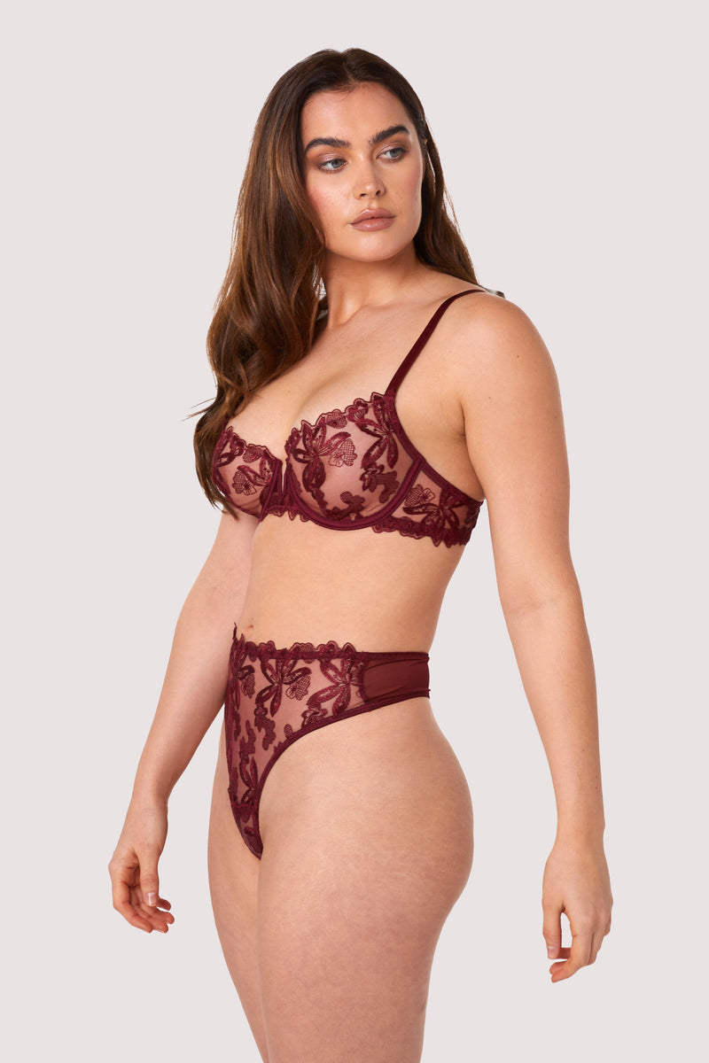 Eva Dark Cherry Graphic Embroidery High Waist Thong