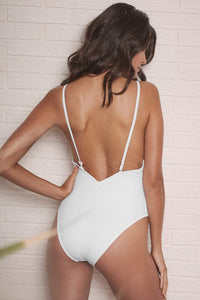 Wolf & Whistle Goldie white swimsuit with removable chain