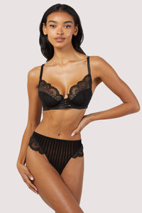 Saretta Black Stripe Mesh and Lace Set