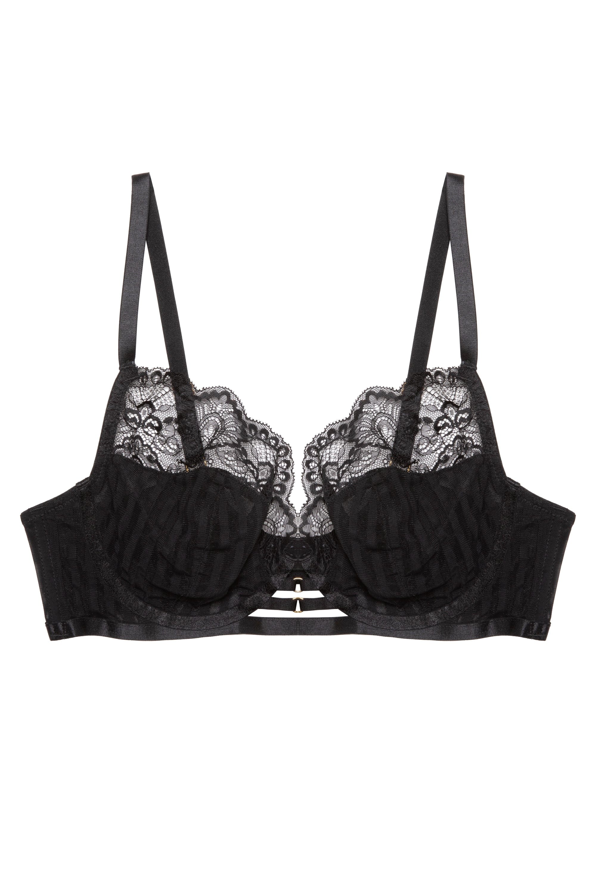 Saretta Black Stripe Mesh and Lace Set