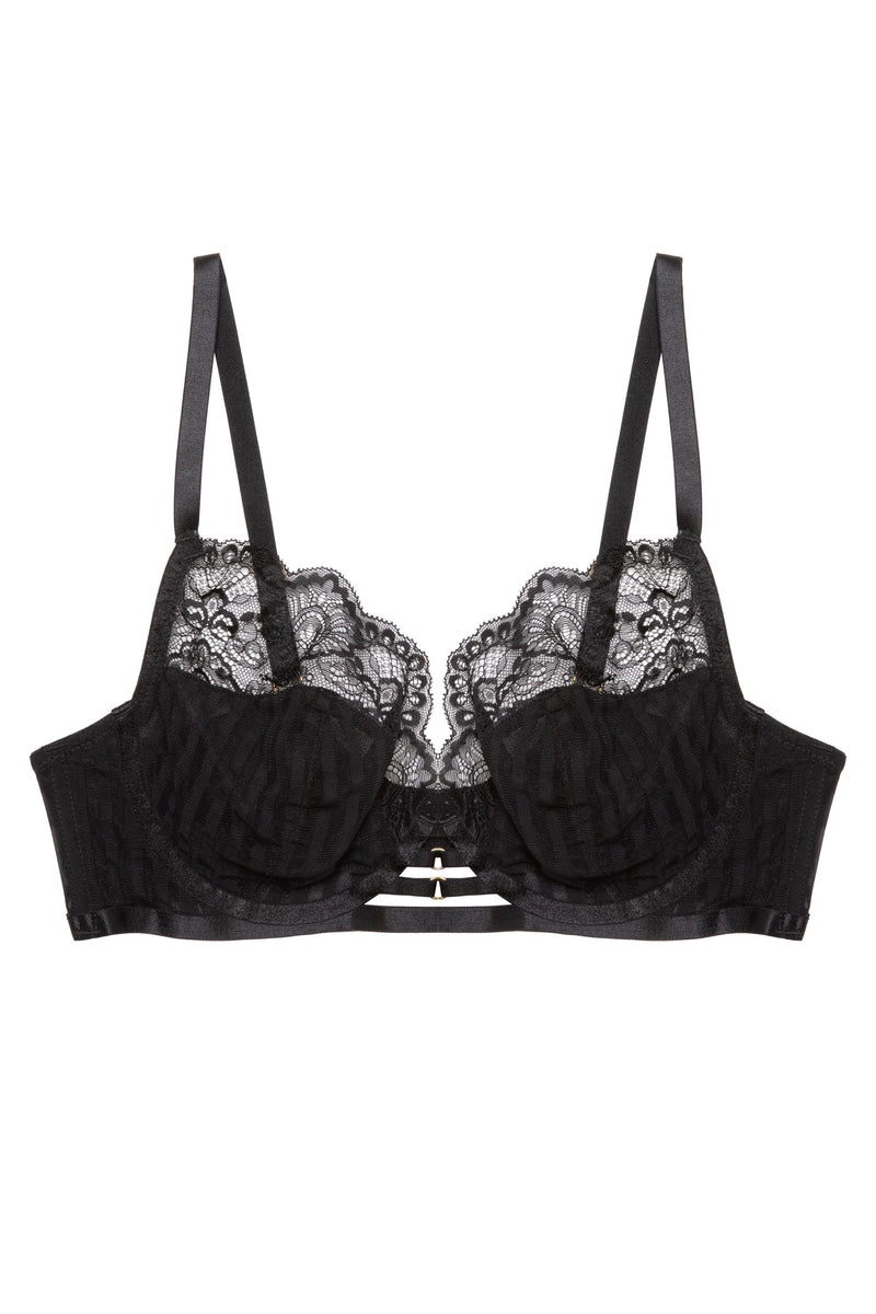 Saretta Black Stripe Mesh and Lace Set
