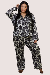 Black and White Abstract Leaf Long Sleeve Pyjama Set
