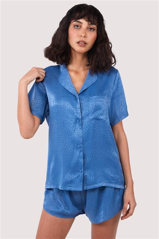 Blue Jacquard Pyjama Top & Shorts Set