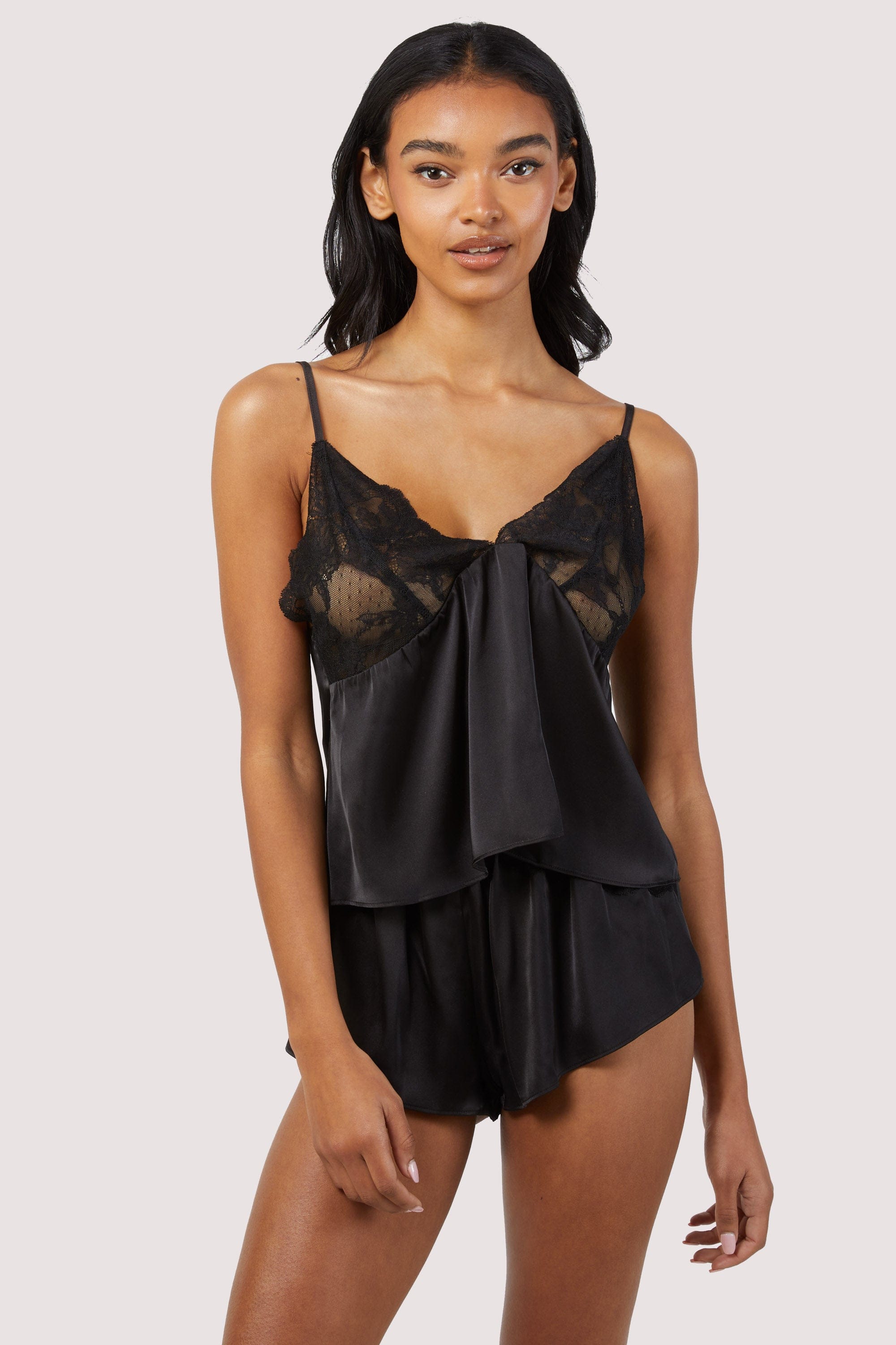 Rosie Black Satin and Lace Cami & Short Set