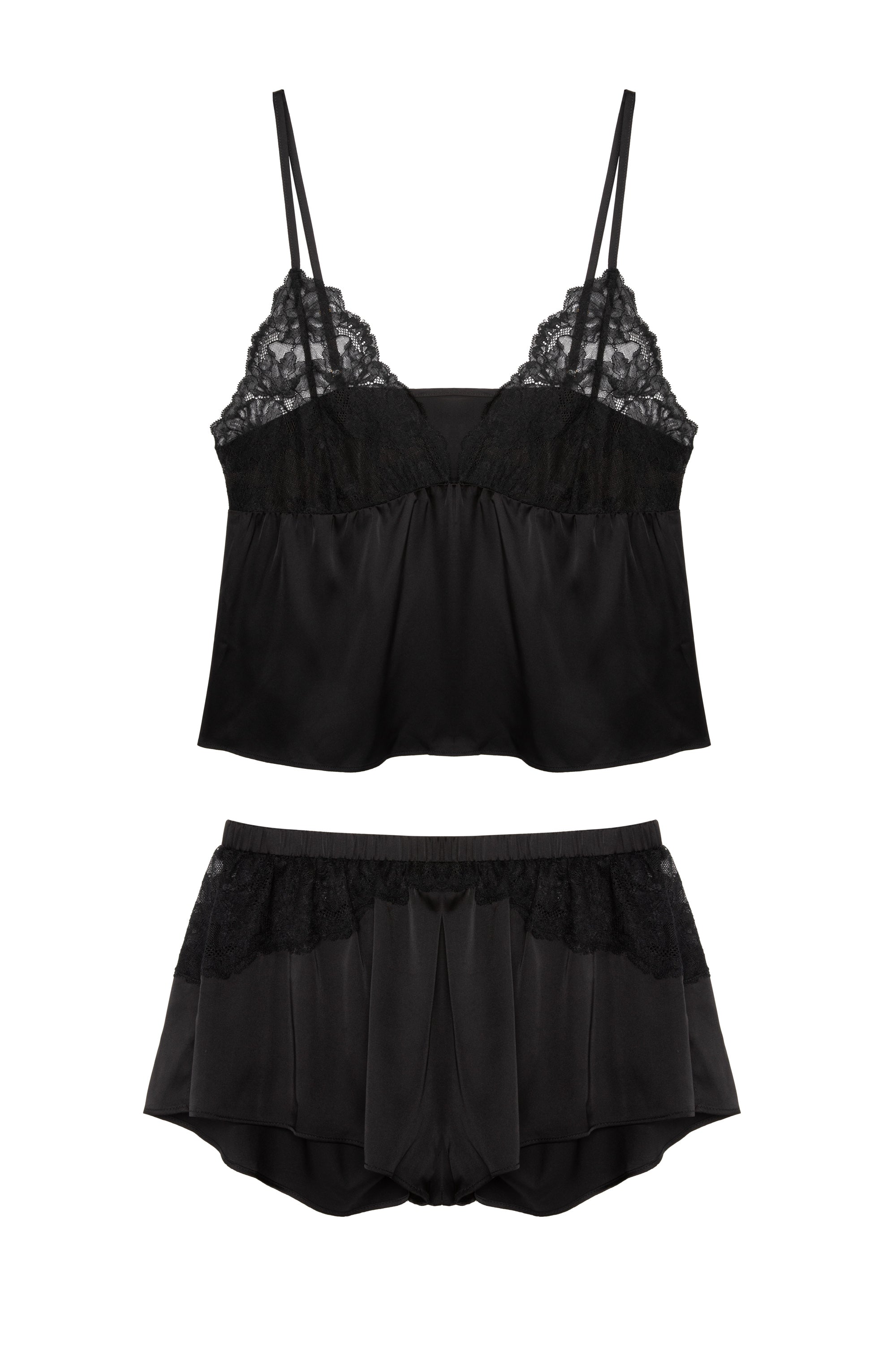 Rosie Black Satin and Lace Cami & Short Set