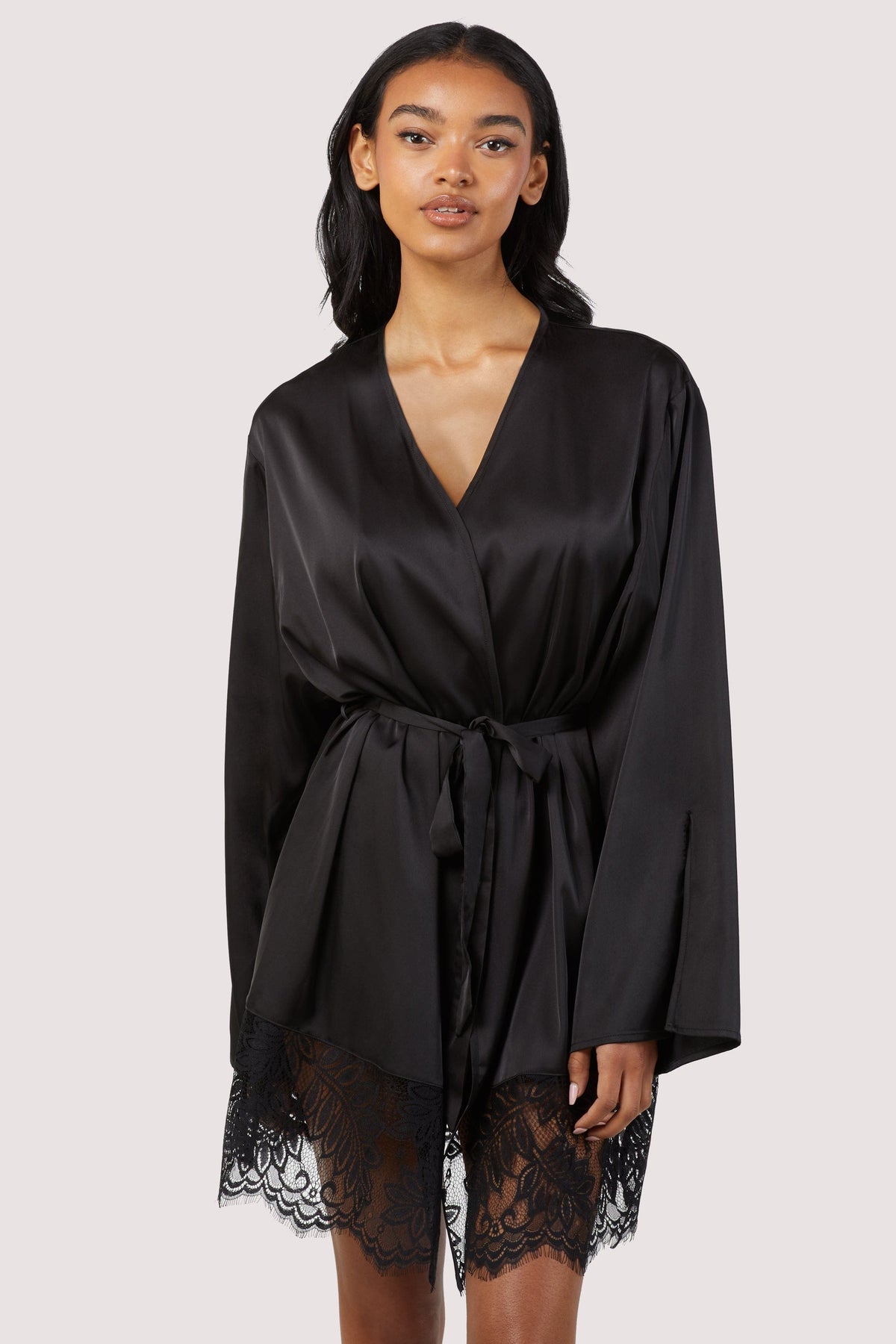 Rosie Black Satin and Lace Robe – Playful Promises