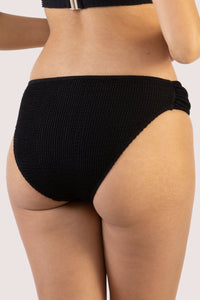 Black Textured Ruched Sides Bikini Bottom