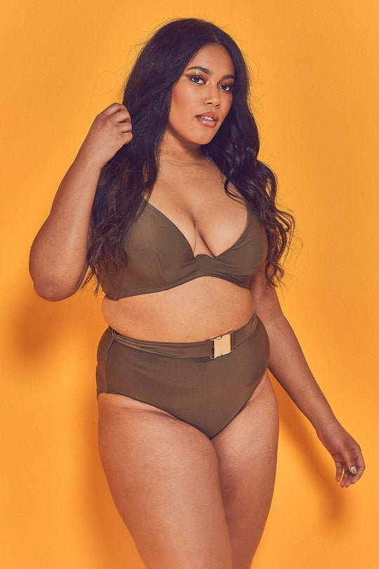 Katya Khaki Exposed Cradle Bikini Top Curve