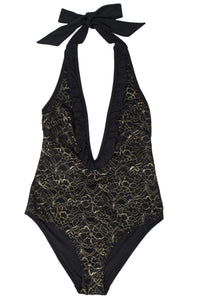 Leah gold lace plunge swimsuit