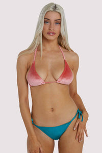 Lillian Peach Velvet Triangle Bikini Top