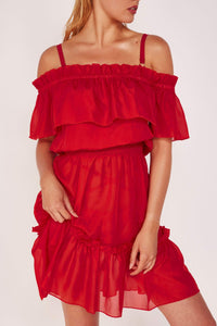 bardot beach dress, bardot cover up, red bardot beach dress, red bardot cover up, red sheer bardot dress, red sheet bardot mini dress, womens cover up