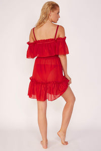 bardot beach dress, bardot cover up, red bardot beach dress, red bardot cover up, red sheer bardot dress, red sheet bardot mini dress, womens cover up